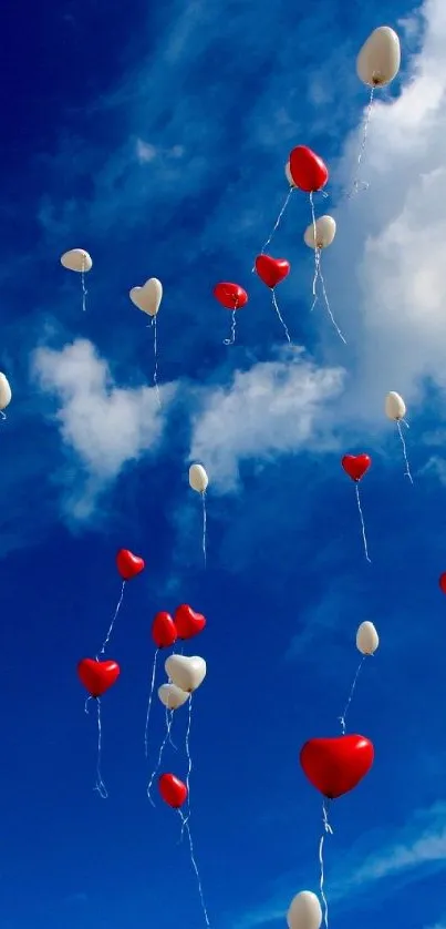 Colorful balloons float in a vibrant blue sky.