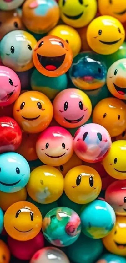 Colorful smile emoji wallpaper with vibrant happy faces.