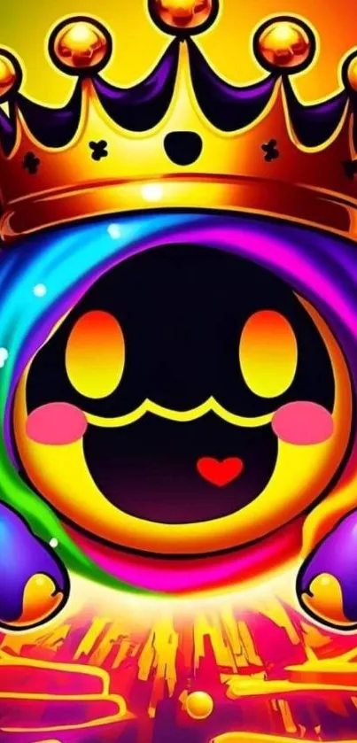 Rainbow smiley face with crown wallpaper.