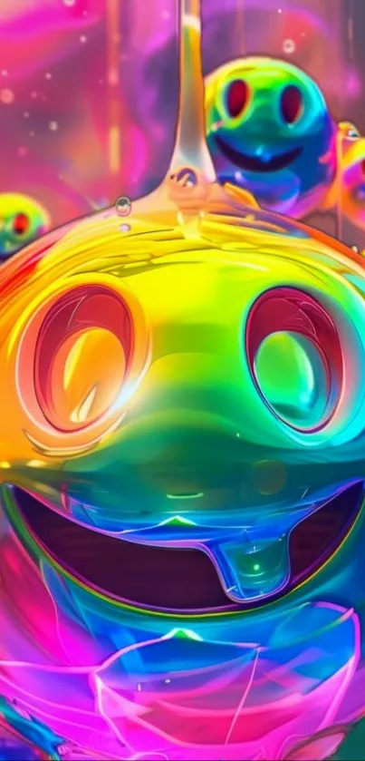 Vibrant smiley drops with colorful rainbow gradient.