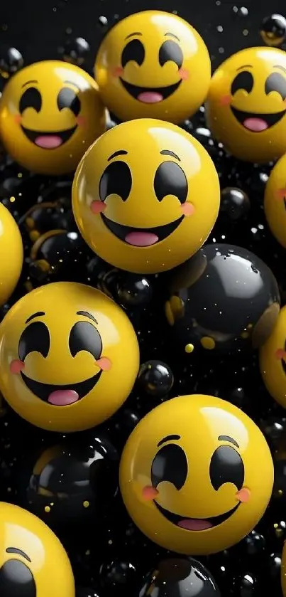 Vibrant yellow smiley emojis on a dark background.