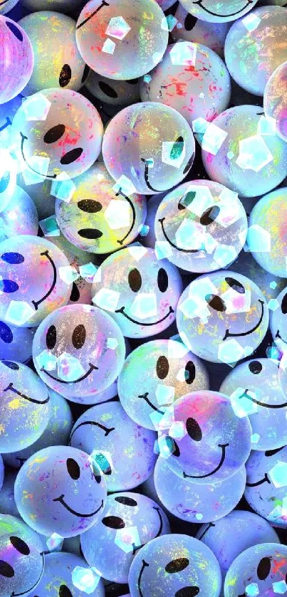 Vibrant smiley face wallpaper with colorful gradients.