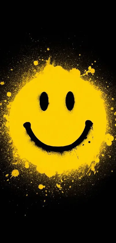 Bright yellow smiley face splashed on black background.