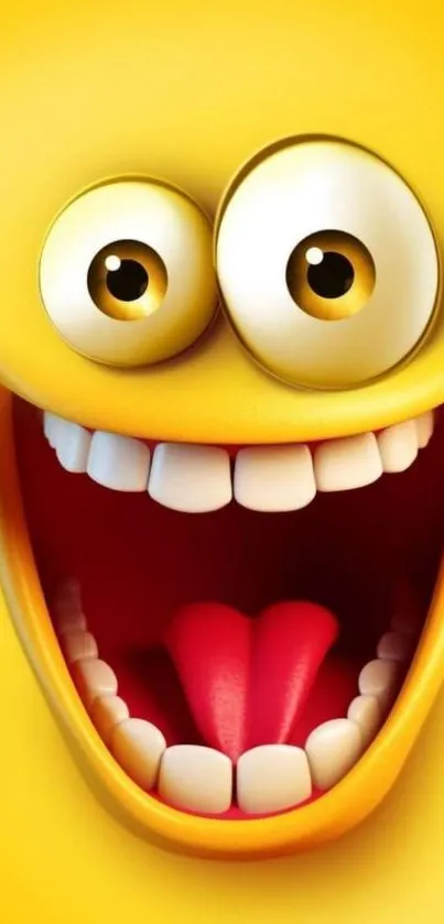 Bright yellow smiley face with a wide grin and playful eyes.