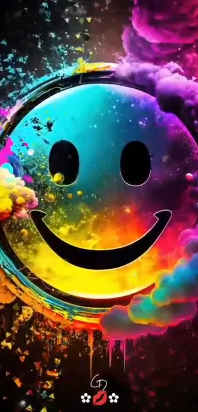 Colorful smiley face abstract wallpaper with vibrant background.