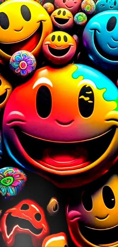 Vibrant and colorful smiley face mobile wallpaper with cheerful expressions.