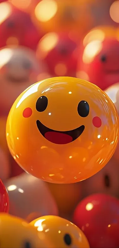 Vibrant smiley face wallpaper with colorful emojis.