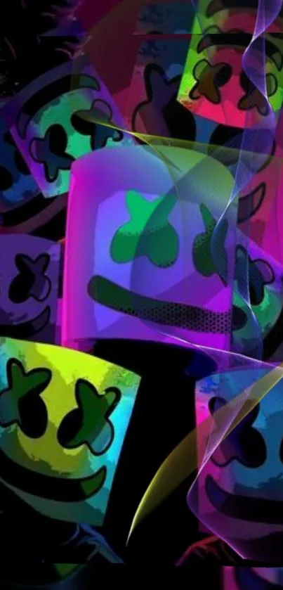 Vibrant neon mask design wallpaper with vivid colors.