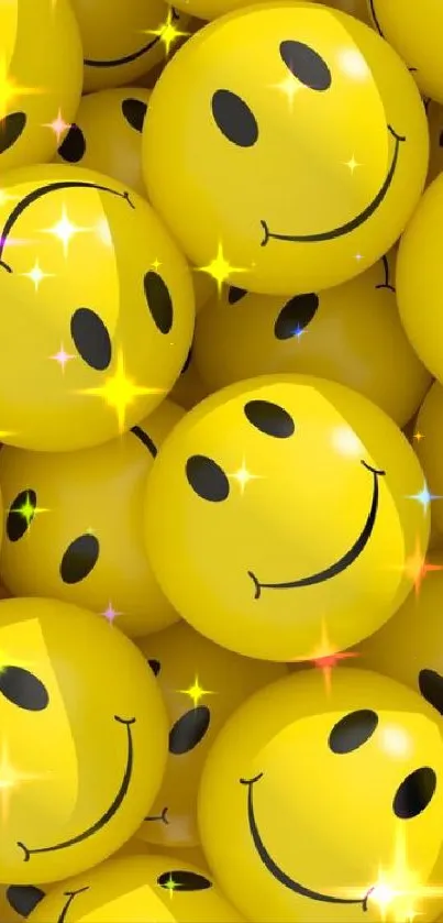 Mobile wallpaper with vibrant smiley faces in bright yellow hue.