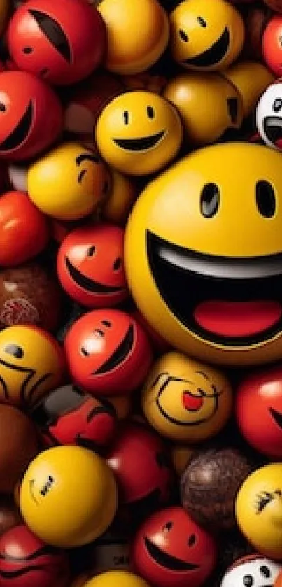 Vibrant smiley faces pattern with yellow and red emojis.