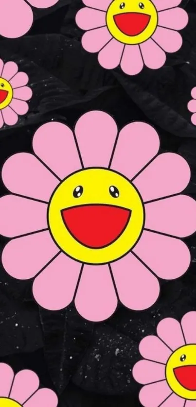 Vibrant mobile wallpaper with smiley flowers.