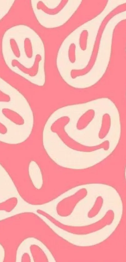 Bright pink wallpaper with smiley face pattern design.