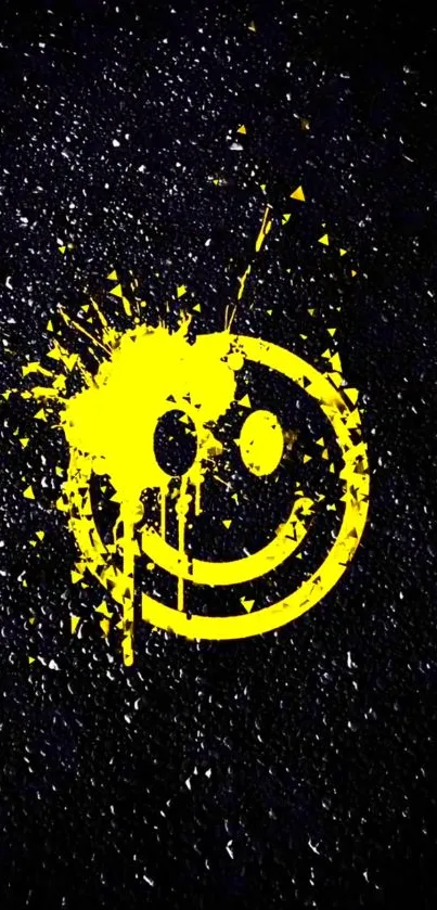 Bold yellow smiley face on dark textured background wallpaper.