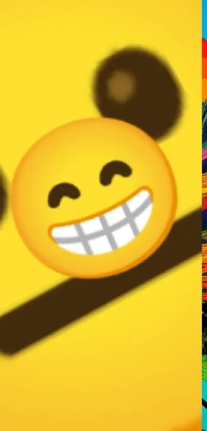 Colorful phone wallpaper with smiling emoji on a vibrant background.