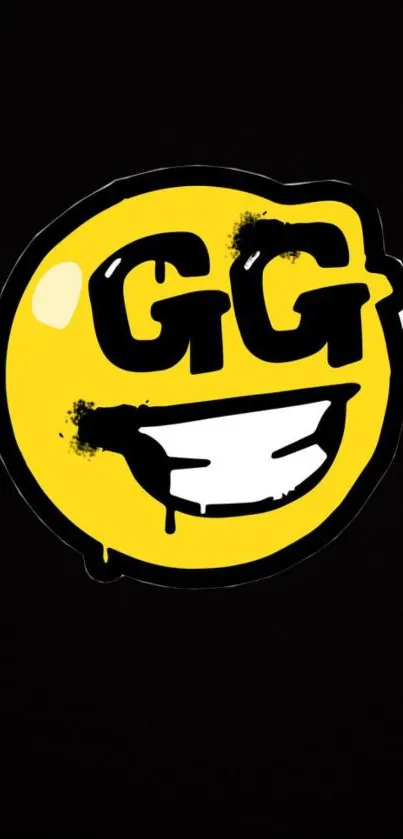 Smiley face with text 'GG' on a black background.