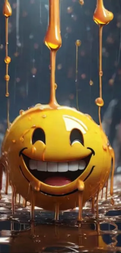 Joyful smiley face with dripping honey on a vibrant background.