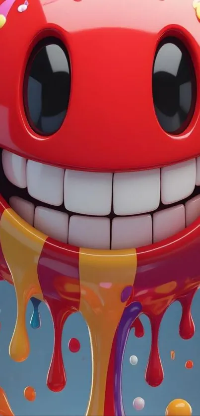 Colorful smiling face with drips on mobile wallpaper.