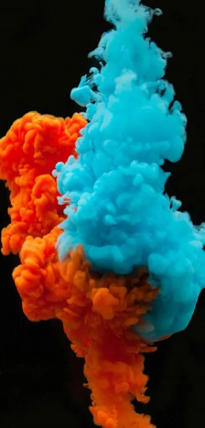 Orange and blue smoke art against a black background, perfect for a vibrant phone wallpaper.