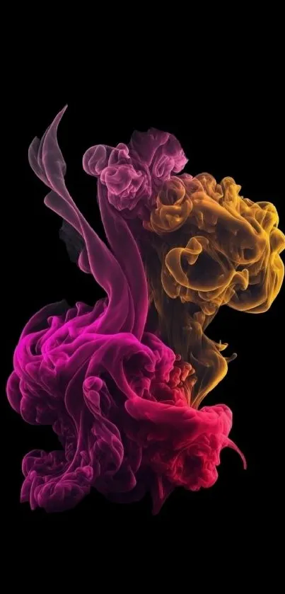 Colorful smoke art on black background wallpaper.