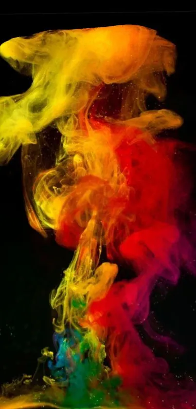 Vibrant smoke art wallpaper with swirling, colorful patterns on a dark background.