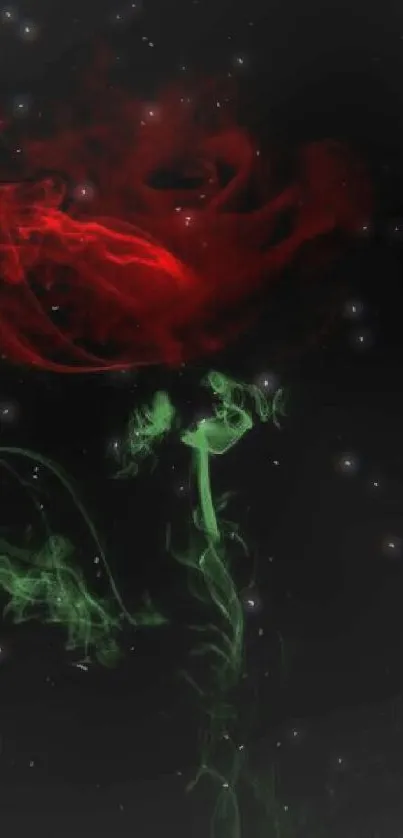 Red and green smoke art on a black background, perfect for mobile screens.