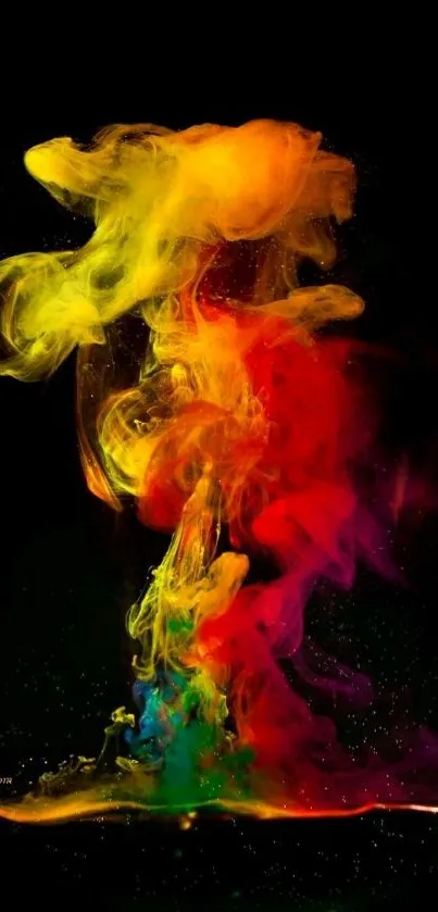 Vibrant smoke art wallpaper with colorful swirls on a black background.