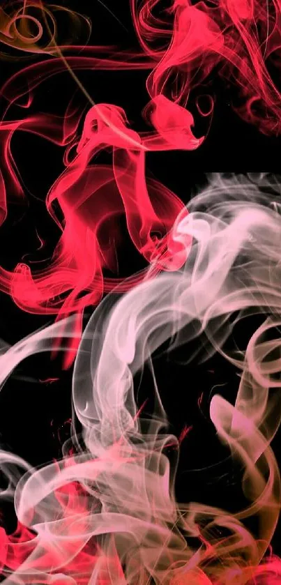 Red and white smoke art against a black background, creating a vibrant design.