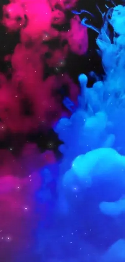 Vibrant pink and blue smoke cloud wallpaper design.