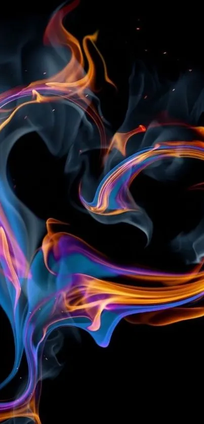 Luminous heart in colorful smoke on a black background mobile wallpaper.