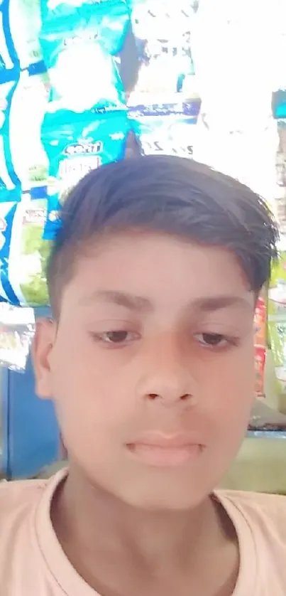 Vibrant snack shop mobile wallpaper with colorful packaging.