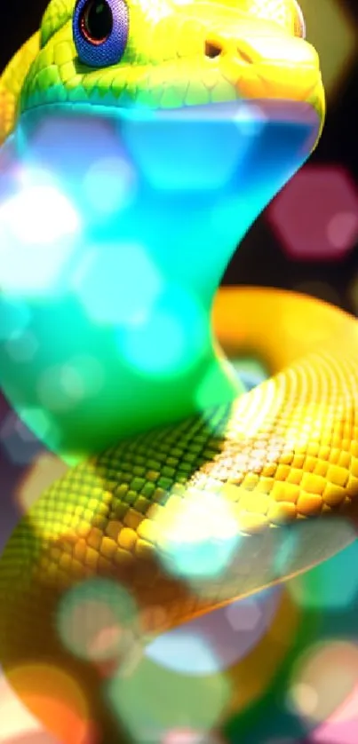 Bright 3D snake with neon colors in a vibrant digital art design.