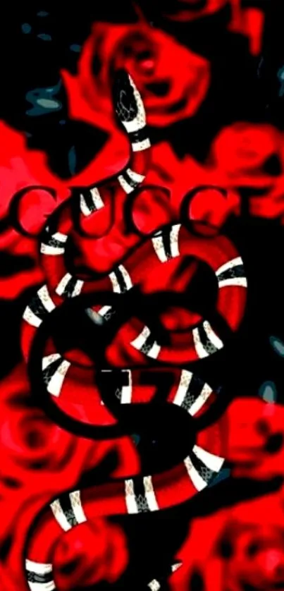 Snake intertwined with red roses mobile wallpaper.