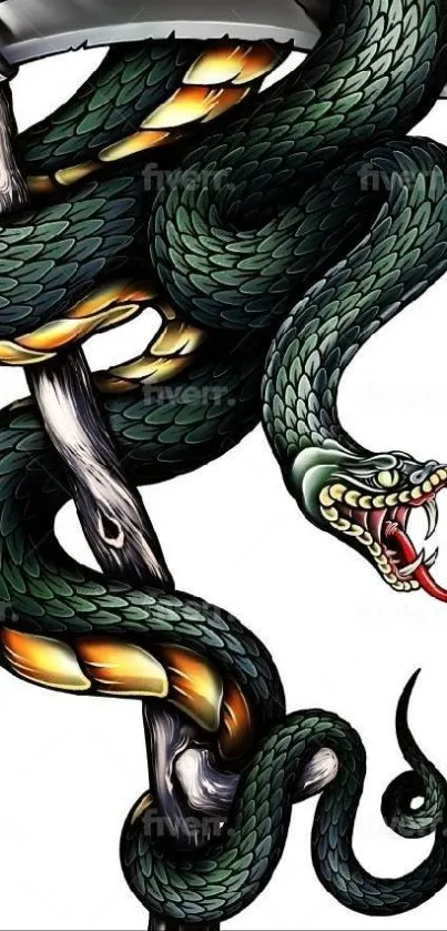 Dynamic snake design on white background.