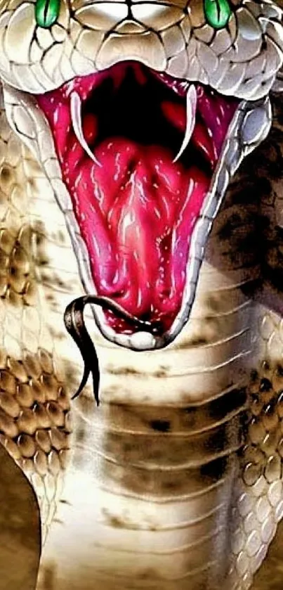 Dynamic cobra art with open mouth and vibrant colors.