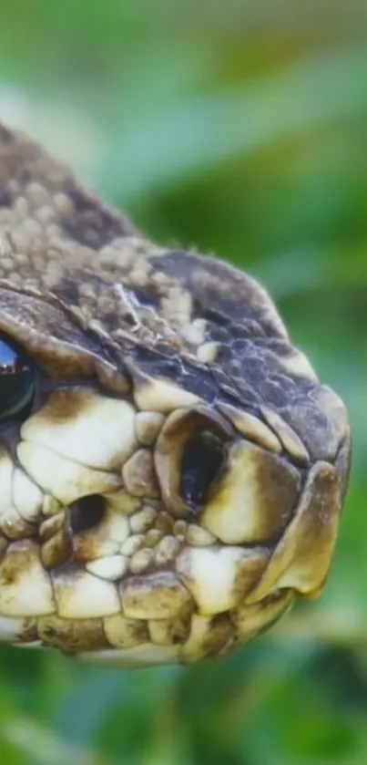 Close-up of a snake's scales with a green background.