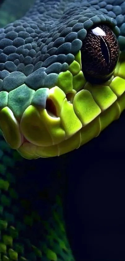 Vibrant close-up of a snake's intricate green scales and eye.