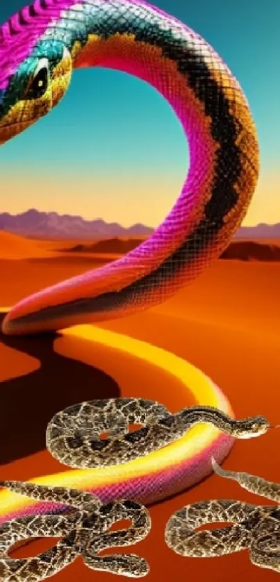 Colorful desert-themed snake wallpaper with vibrant hues and unique design.