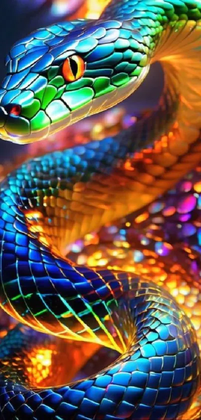 Vibrant and colorful snake mobile wallpaper design with blue scales.