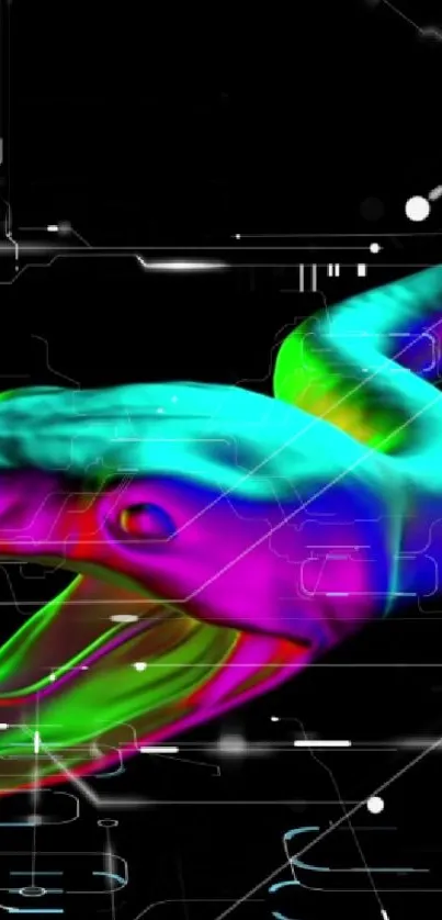 Vibrantly colored digital artwork of a snake with a futuristic abstract design.