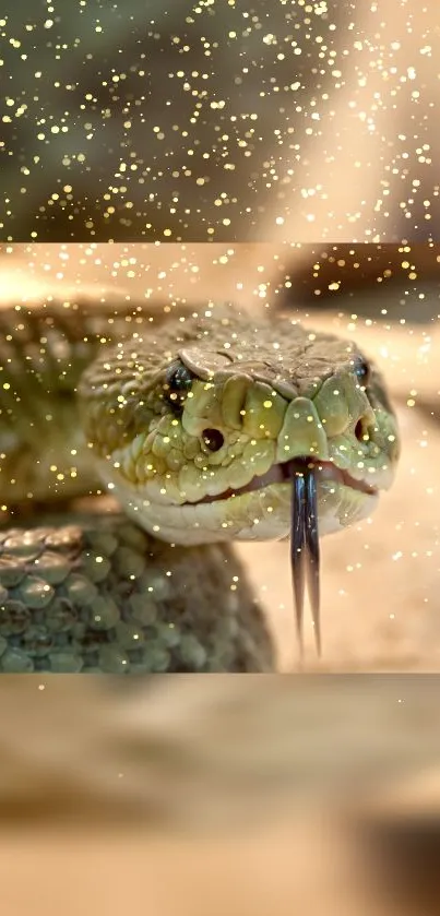 Close-up of snake with glittery background on mobile wallpaper.