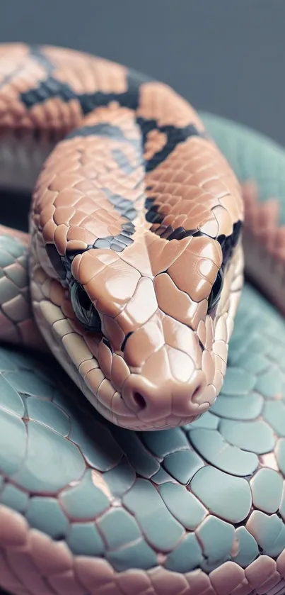 Close-up of a pastel-colored snake with intricate scales for phone wallpaper.