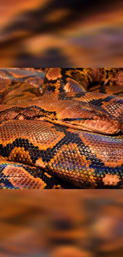 Vibrant snake skin pattern wallpaper with rich orange hues.