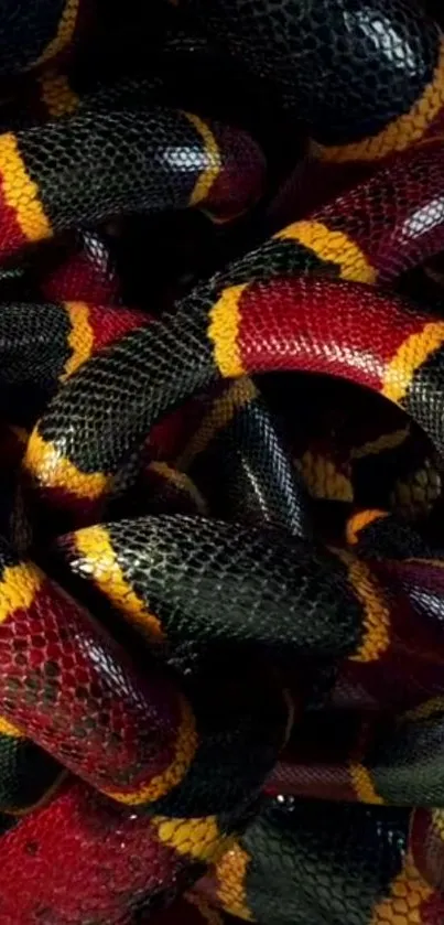 Dark red, yellow, and black snake pattern wallpaper.