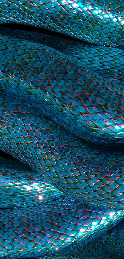 Vibrant snake skin texture with teal blue scales for mobile wallpaper.