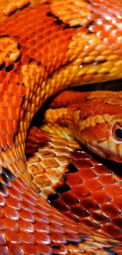 Close-up of vibrant orange snake scales as mobile wallpaper.