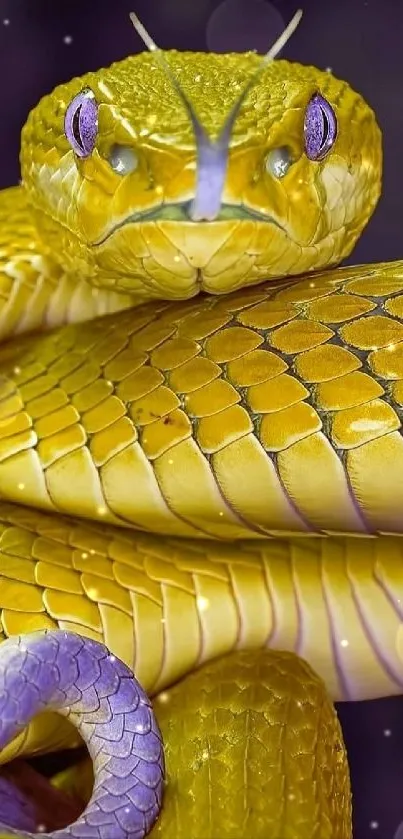 Vibrant yellow and purple snake close-up wallpaper.