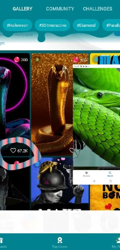 Vibrant snake wallpaper with 3D effect.