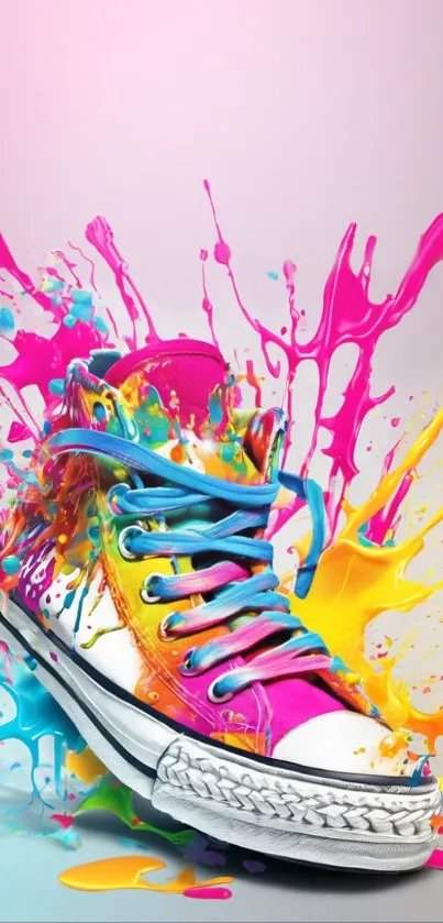 Vibrant sneaker with colorful paint splash.