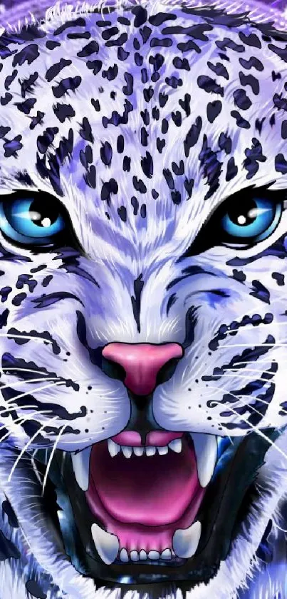 Vibrant snow leopard with colorful background.