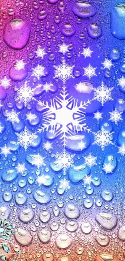 Vibrant snowflake gradient wallpaper with droplets.